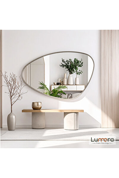 lumora mirror design Luce Modern Gümüş Boyalı MDF Çerçeveli Dekoratif Ayna
