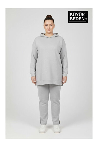 LC Waikiki Nevavm Plus Size Hooded Tunic Sweatshirt with Difference Spr26Btk991