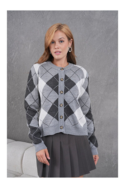 LC Waikiki Nevavm Women's Oval Collar Diamond Pattern Button Closure Knitwear...