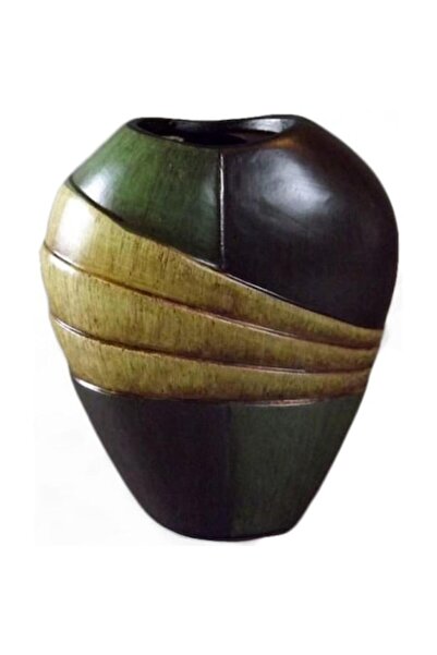 Goliat Ceramic vase, Goliat, dark green and beige, 21x18x9 cm