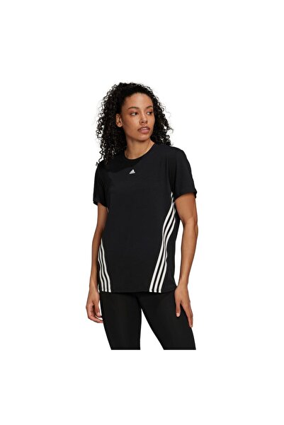 adidas Tricou de damă Trainicons cu 3 dungi, cu mânecă scurtă, M