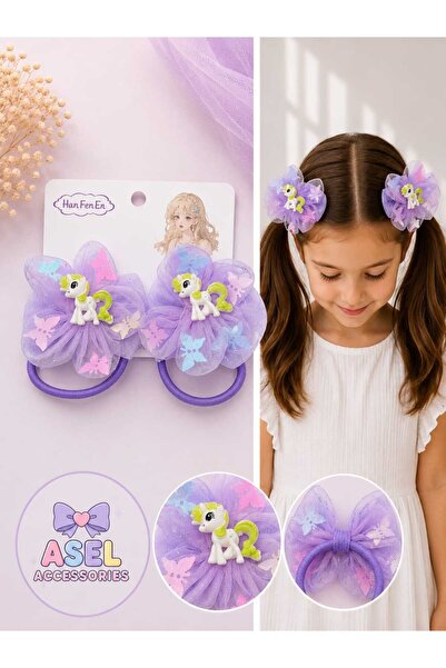 Aselaksesuarr 2'li Set Kelebek Desenli Tül Fiyonk ve Unicorn Figürlü Kız Çocu...
