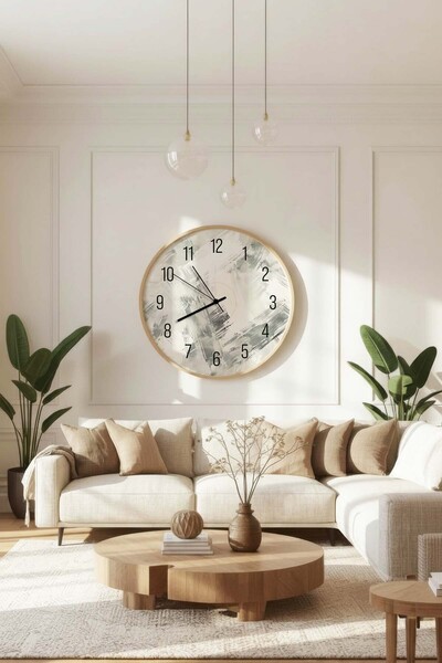 Zevahir Home Διακοσμητικό ρολόι τοίχου από MDF με φυσικό ξύλινο πλαίσιο και ρ...