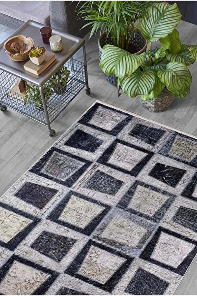 halinet Halı.Net Anthracite Bohemian Washable Non-Slip Living Room Carpet Hal...