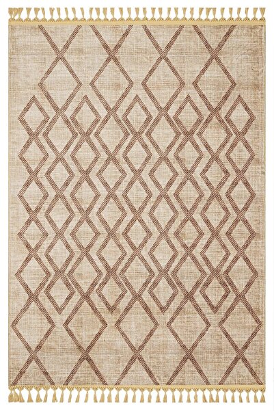 halinet Halı.Net Cream Ethnic Bohemian Washable Non-Slip Living Room Carpet M...