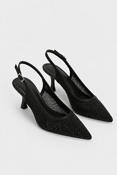BonuStep Diamour Kadın Kristal Taşlı Sivri Burun Stiletto 8cm