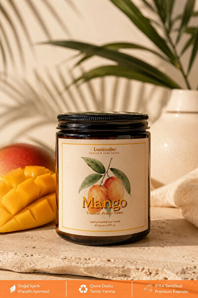 Luminolier Mango Kokulu Mum - %100 Doğal Soya Mumu Amber Kavanoz Mum - 270 cc
