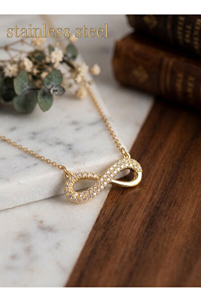 stainless steell 316L Steel Gold Color Chain Zircon Stone Infinity Model Neck...