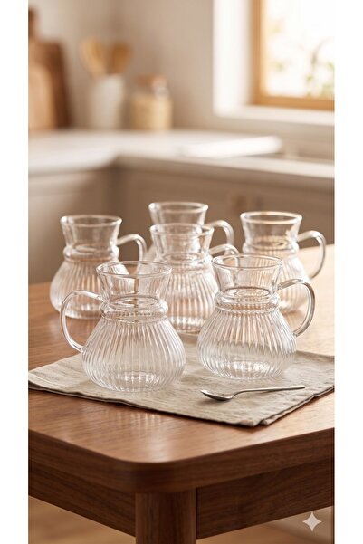 LeylArt Keyf Çay Borosilikat Çizgili Cam Bardağı Seti 200ml