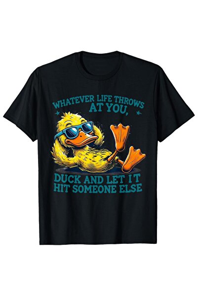 Soft Luxe Black casual short-sleeved T-shirt with a humorous duck print.
