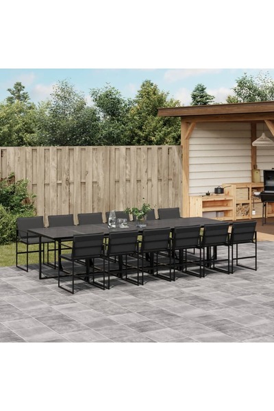 vidaxl Set mobilier de gradina, 13 piese, cu perne, negru, textilena