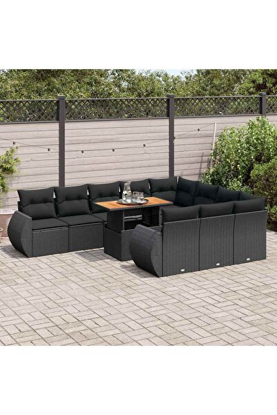 vidaxl Set canapele de gradina cu perne, 11 piese, negru, poliratan