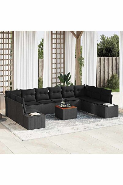 vidaxl Set de canapele pentru gradina cu perna 11 pcs Negru poliratan