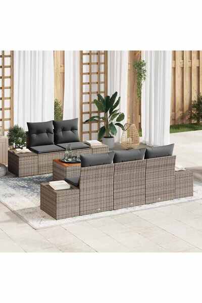 vidaxl Set de canapele pentru gradina cu perna 6 pcs Gri poliratan