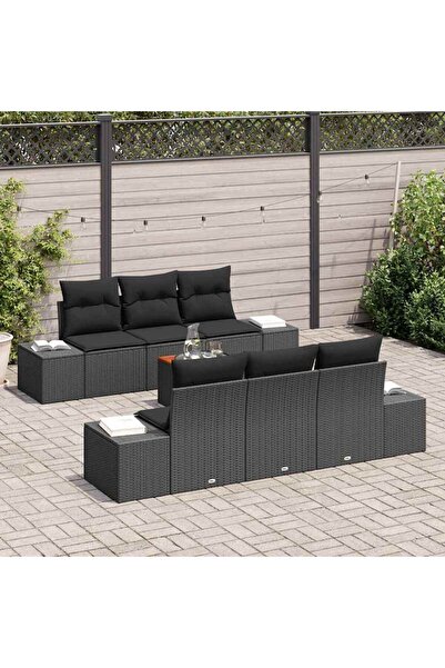 vidaxl Set de canapele pentru gradina 7 pcs Negru poliratan