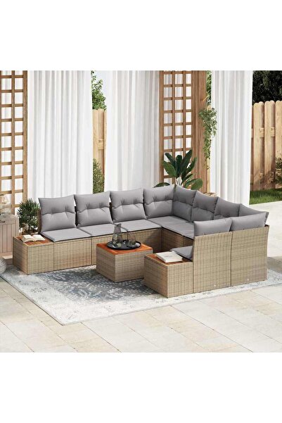 vidaxl Set de canapele pentru gradina cu perna 9 pcs Bej Rattan poli