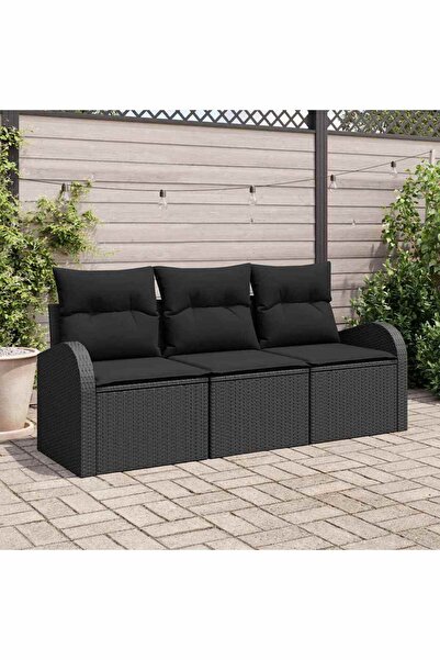 vidaxl Set de canapele pentru gradina 3 pcs Negru Rattan poli