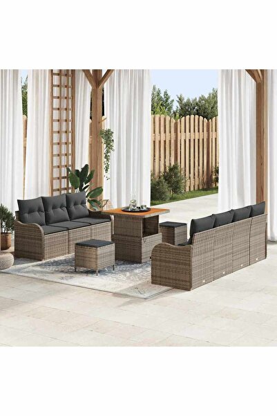 vidaxl Set de canapele pentru gradina cu perna 10 pcs Gri poliratan