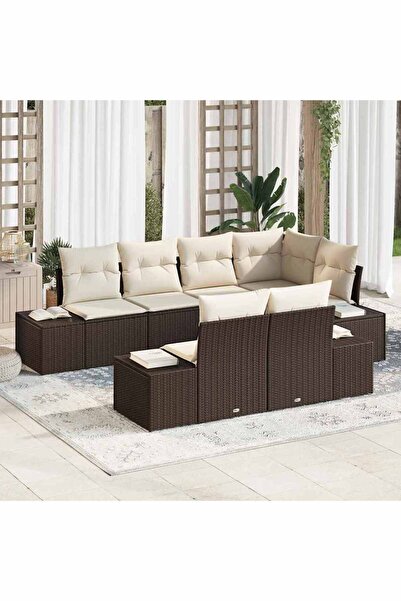 vidaxl Set de canapele pentru gradina 7 pcs maro È™i crem Rattan poli