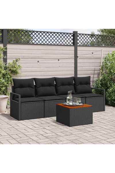 vidaxl Set de canapele pentru gradina 5 pcs Negru poliratan