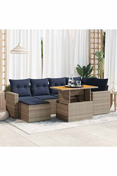 vidaxl Set canapele de gradina, 7 piese, cu perne, gri, poliratan