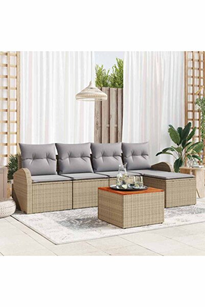 vidaxl Set de canapele pentru gradina cu perna 6 pcs Bej poliratan