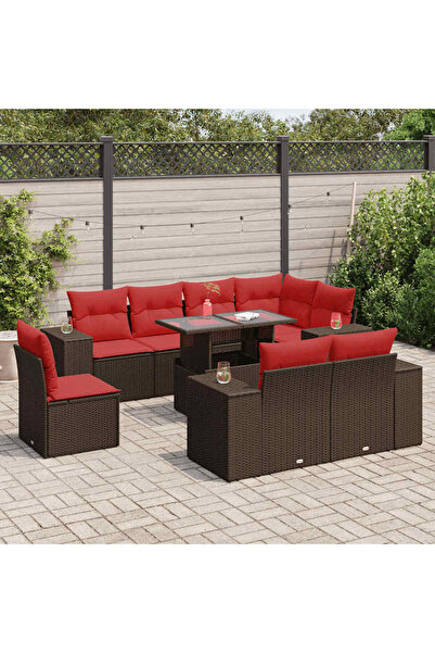vidaxl Set canapele de gradina cu perne, 9 piese, maro, poliratan