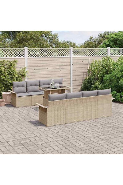 vidaxl Set de canapele pentru gradina cu perna 9 pcs Bej Rattan poli