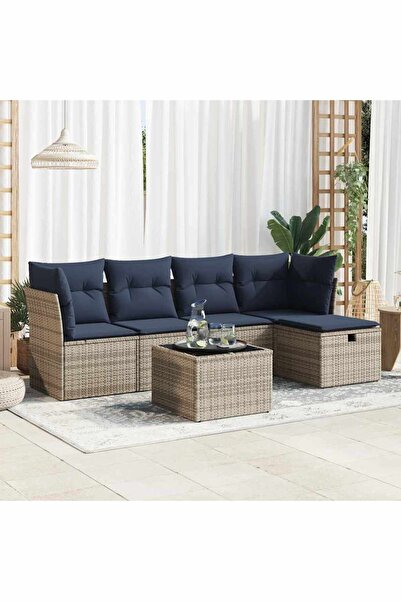 vidaxl Set mobilier gradina cu perne, 6 piese, gri, poliratan
