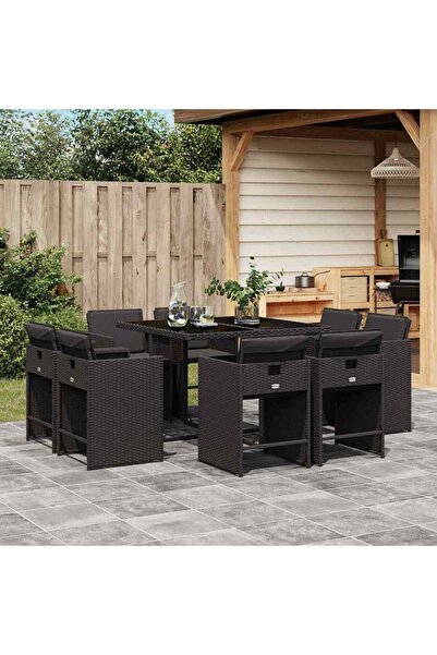 vidaxl Set mobilier de gradina cu perne, 9 piese, negru, poliratan