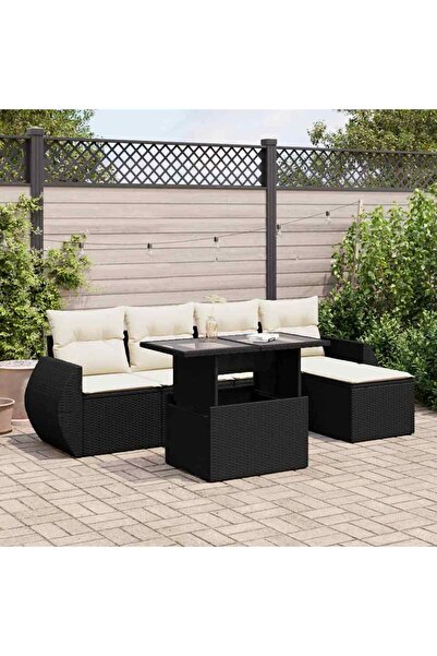 vidaxl Set mobilier de gradina cu perne, 6 piese, negru, poliratan