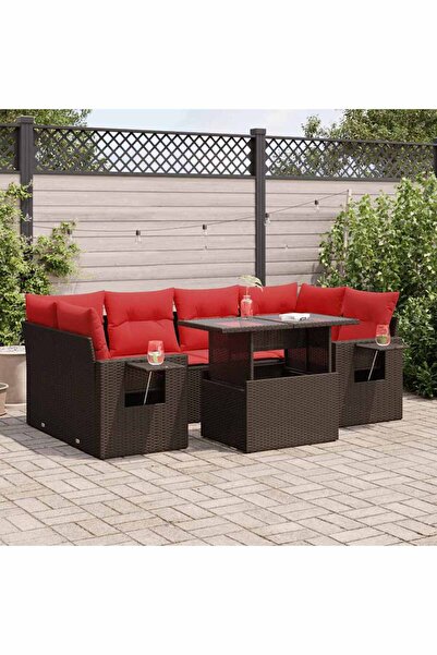 vidaxl Set canapele gradina cu perne 7 piese maro poliratan/lemn acacia