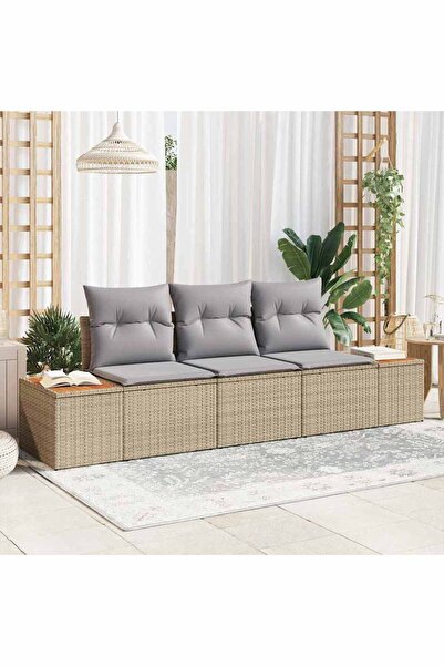 vidaxl Set de canapele pentru gradina cu perna 3 pcs Bej poliratan