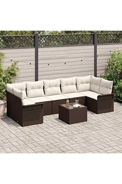 vidaxl Set de canapele pentru gradina cu perna 8 pcs Maro poliratan