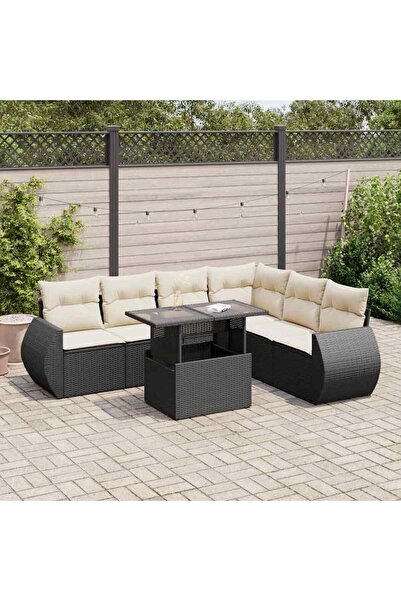 vidaxl Set canapele de gradina cu perne, 7 piese, negru, poliratan