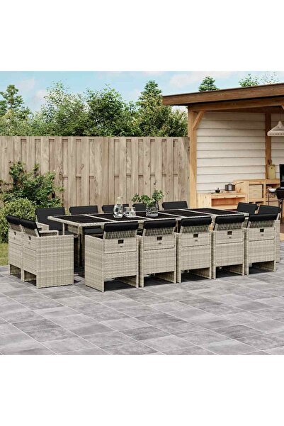 vidaxl Set mobilier de gradina cu perne 15 piese gri deschis poliratan