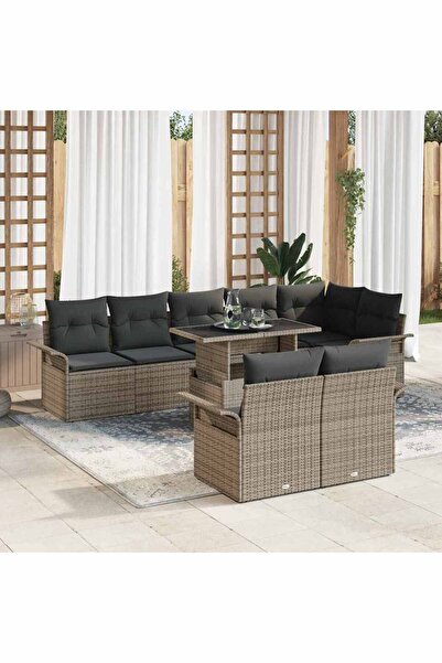 vidaxl Set de canapele pentru gradina cu perna 9 pcs Gri Rattan poli