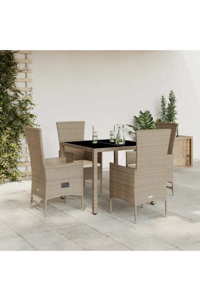 vidaxl Set mobilier de gradina cu perne, 5 piese, bej, poliratan