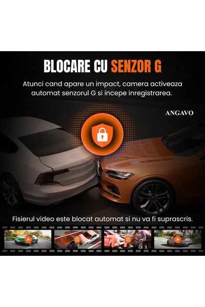 ANGAVO Camera Auto DVR ANGAVO© 4 Camere 360°, Frontala 2K + Laterale/Interior 1080P, Night Vision, Wi‑Fi 5GHz, G‑Sensor, Mod Parcare 24/7, Card 32GB Inclus, Aplicatie Mobila, Inregistrare Continua, Neagra