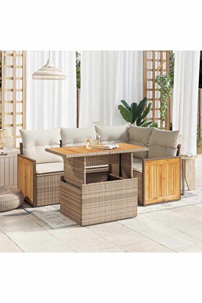 vidaxl Set canapele de gradina cu perne 5 piese bej poliratan/acacia