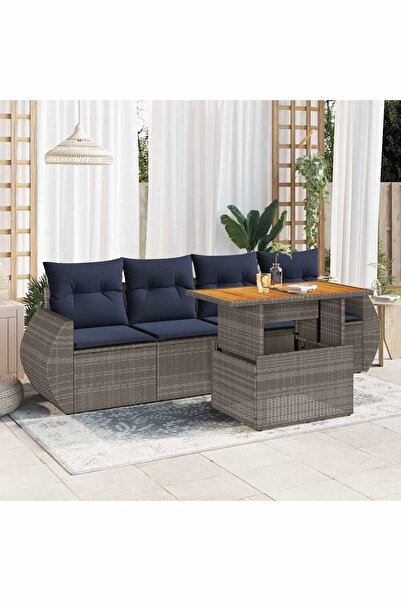 vidaxl Set canapea de gradina cu perne, 5 piese, gri, poliratan