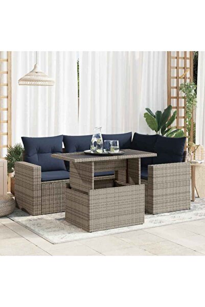vidaxl Set canapea de gradina cu perne, 5 piese, poliratan/lemn acacia