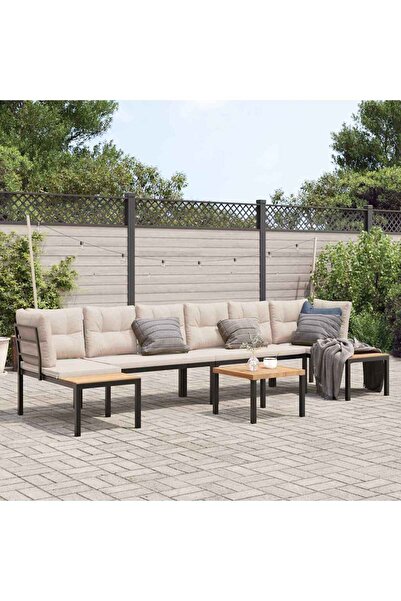vidaxl Set canapea de gradina, 5 piese, cu perne, negru, otel vopsit