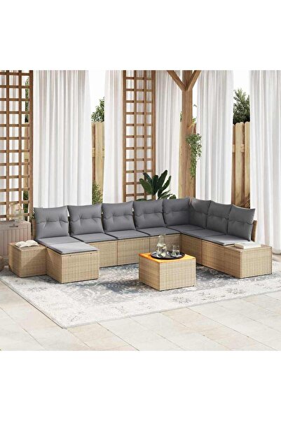 vidaxl Set de canapele pentru gradina cu perna 9 pcs Bej poliratan