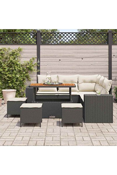 vidaxl Set de canapele pentru gradina cu perna 9 pcs Negru poliratan