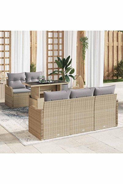 vidaxl Set de canapele pentru gradina cu perna 6 pcs Bej poliratan