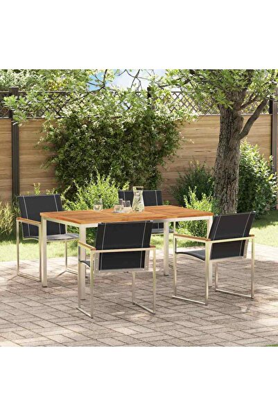 vidaxl Set de masa pentru gradina 5 pcs Maro Lemn Solid de Acacia