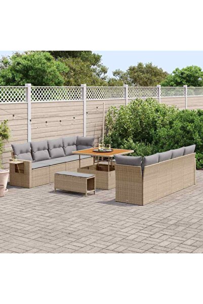 vidaxl Set de canapele pentru gradina cu perna 11 pcs Bej Rattan poli