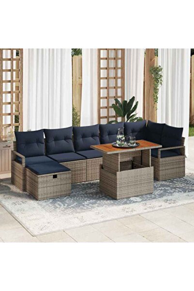 vidaxl Set de canapele pentru gradina cu perna 8 pcs Gri poliratan