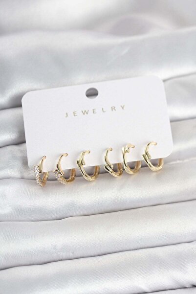 Inure Jewelry طقم أقراط نسائية من النحاس ذهبي اللون طراز بوتيغا